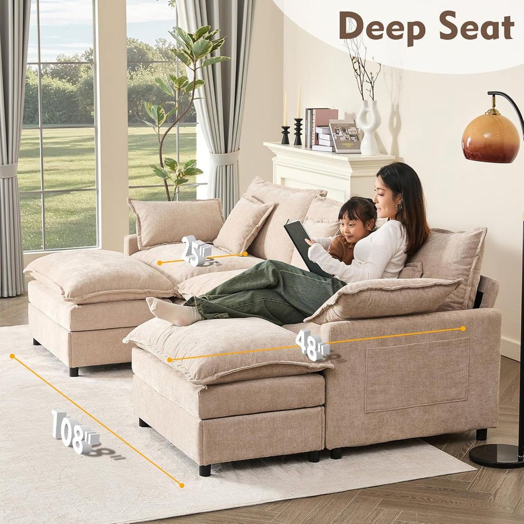108 Inch U Shape Sectional Sofa With Removable Footstool
