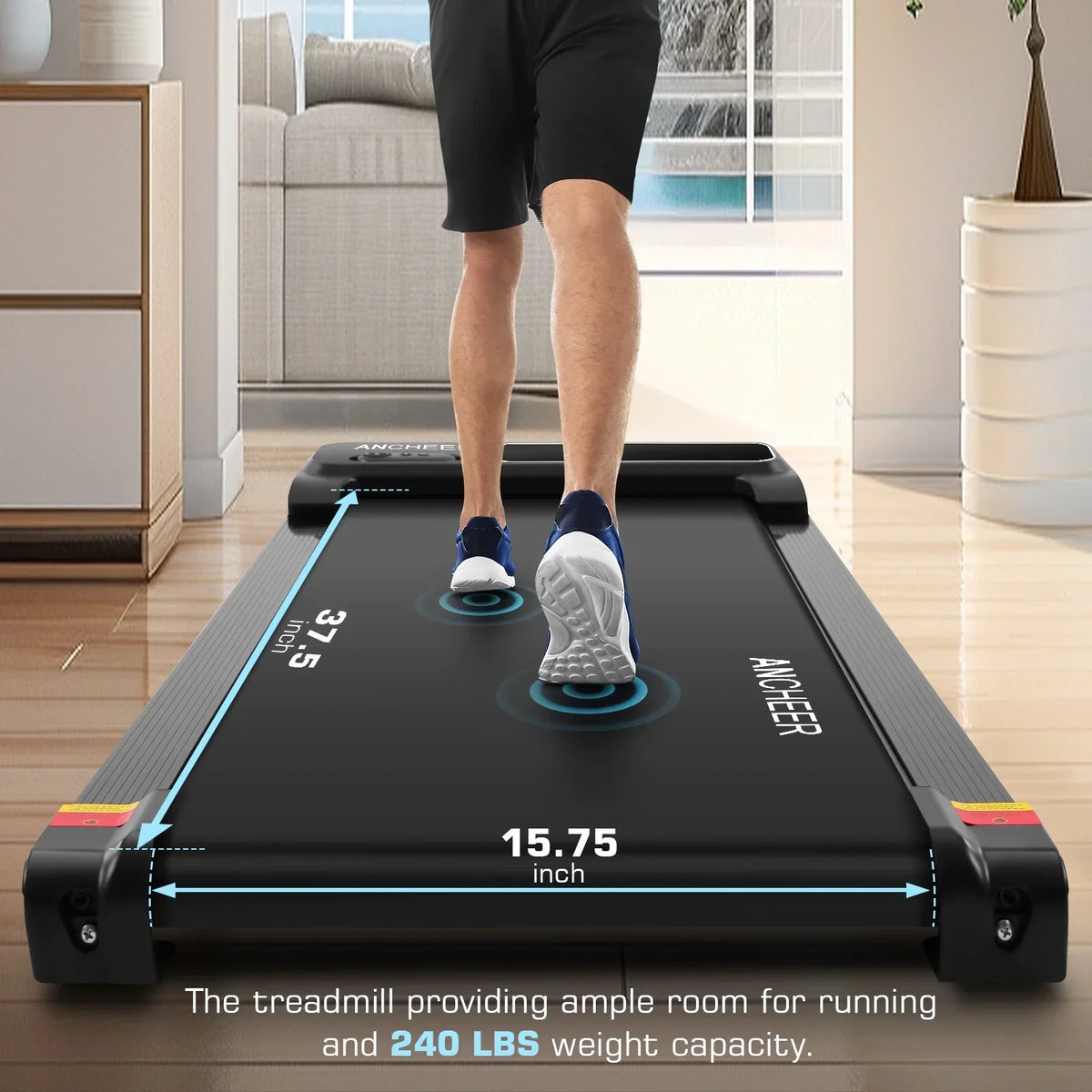 ANCHEER Under Desk Walking Pad Treadmill, 0.6-3.8 MPH, 240 lbs Capacity, 2.5 HP