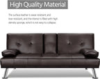 Yaheetech Convertible Faux Leather Sofa Bed, 3 Angles, 772lb Capacity, Black