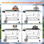 Pizza Oven Table Grill Cart With Pizza Topping Station, 25 W x 50.7 L x 31 H - Black