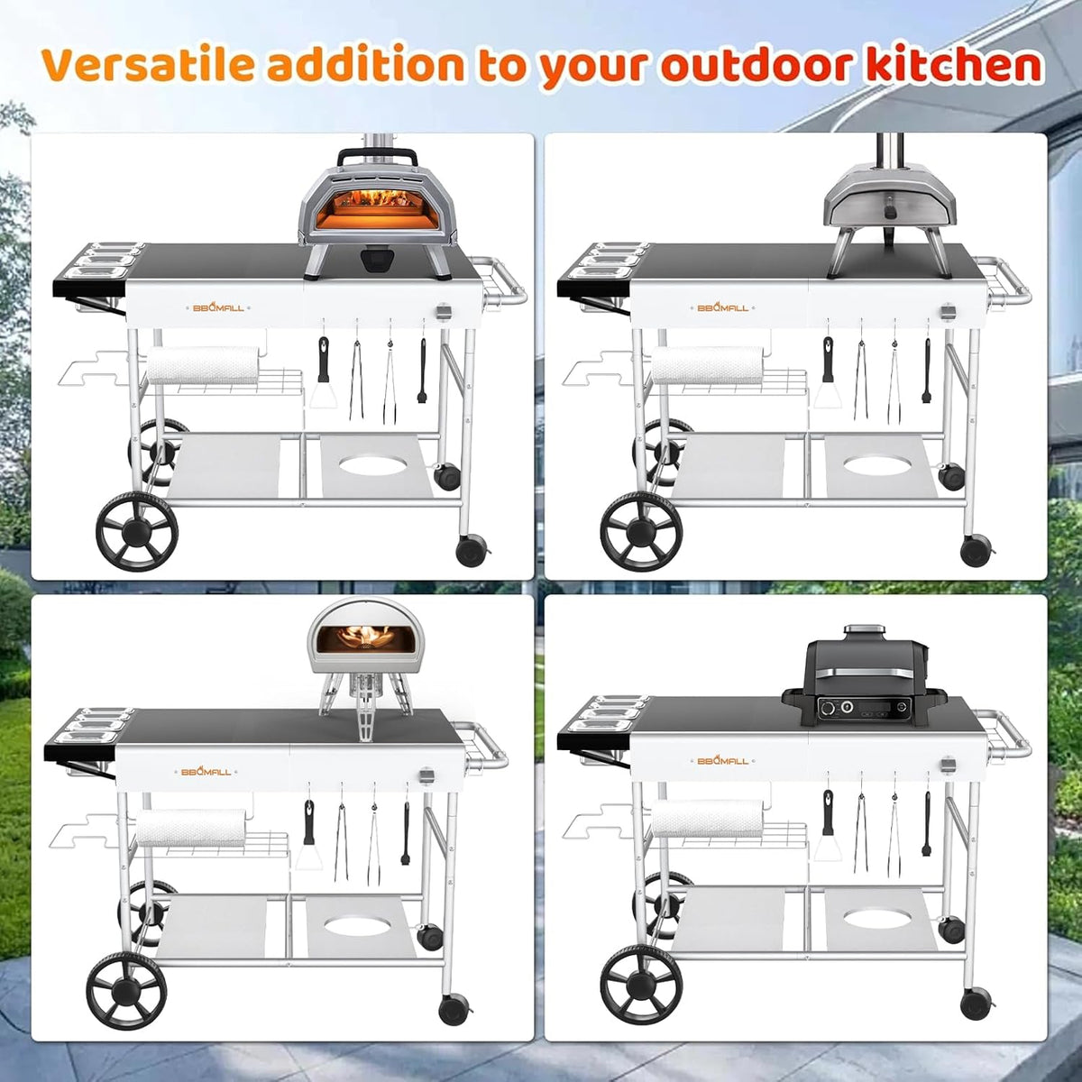 Pizza Oven Table Grill Cart With Pizza Topping Station, 25 W x 50.7 L x 31 H - Black