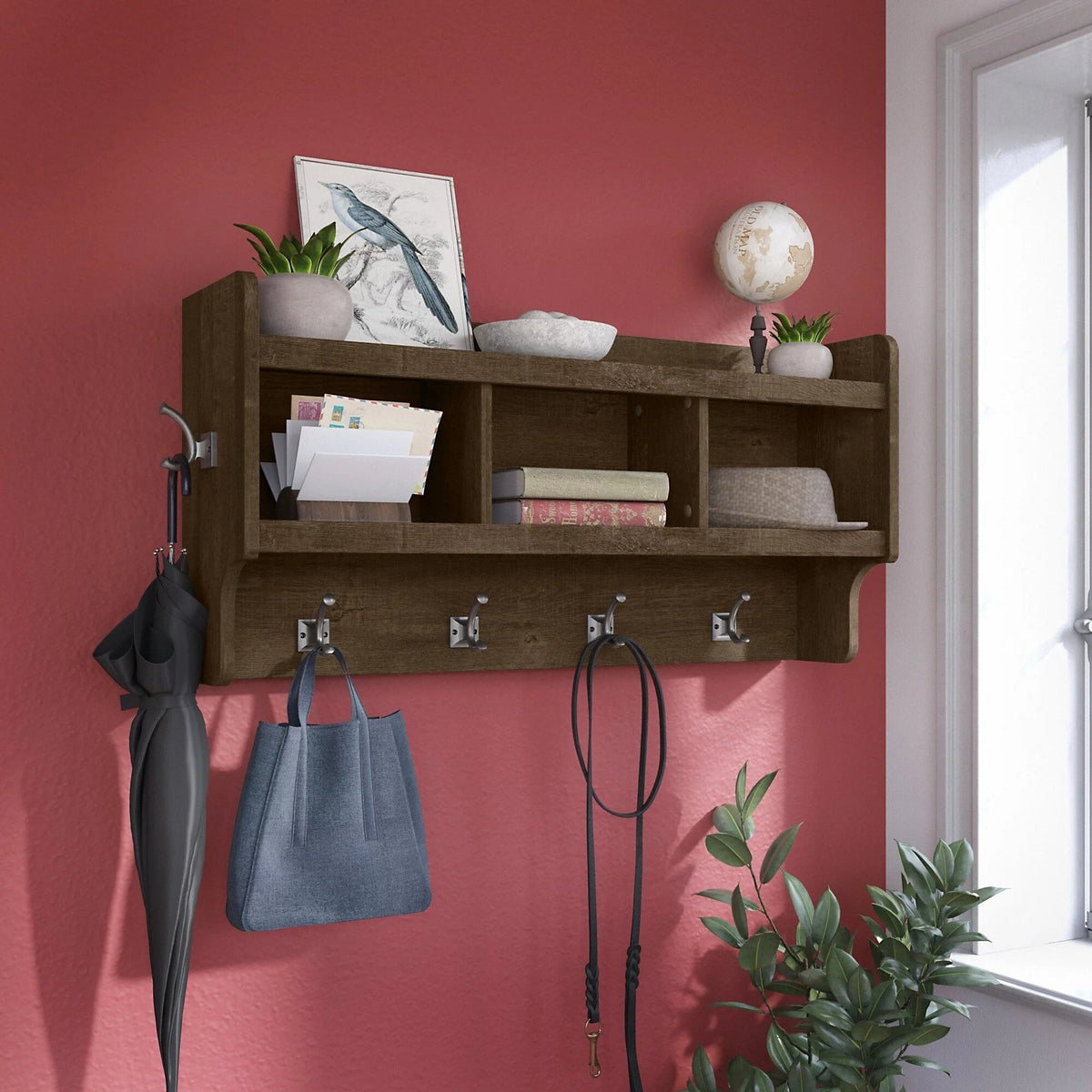 40 Inch Wall Mounted Coat Rack With Shelf and Cubbies