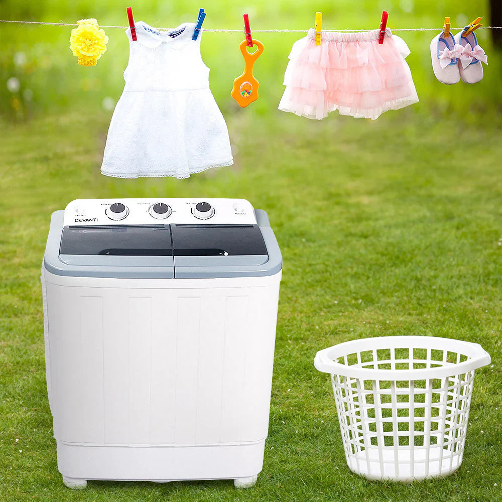 Devanti Twin Tub Portable Washing Machine 5KG - White