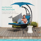 Best Choice Products Outdoor Hanging Steel Chaise Lounge Chair With Canopy, Charcoal Gray - SKY5871