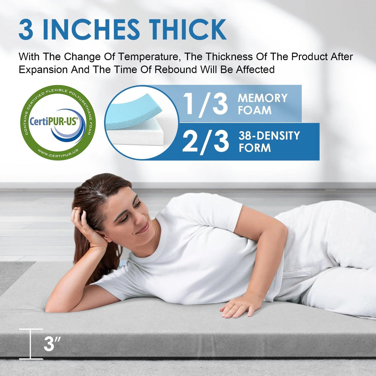KingChii 3 Inch Thick Memory Foam Camping Mattress With Removable Waterproof Topper And Travel Bag