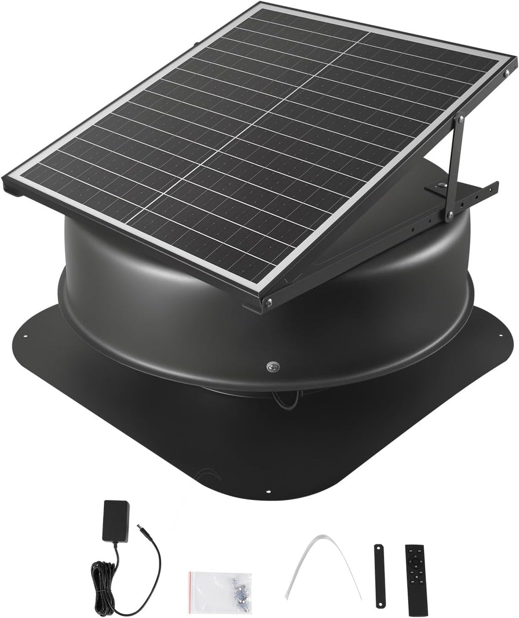 Black Solar Roof Attic Exhaust Fan, 50-Watt, 3000 CFM