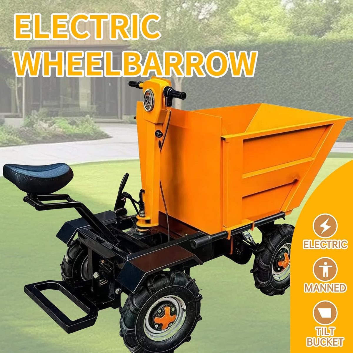 Electric Wheelbarrow 1900W 2205 lbs 4-Wheel Dump Cart