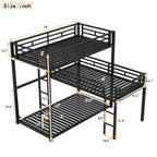 L-Shaped Metal Triple Twin Bunk Bed For 3, Black