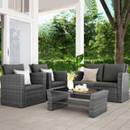 Wisteria Lane 4-Piece Outdoor Wicker Patio Conversation Set With Blue Cushions
