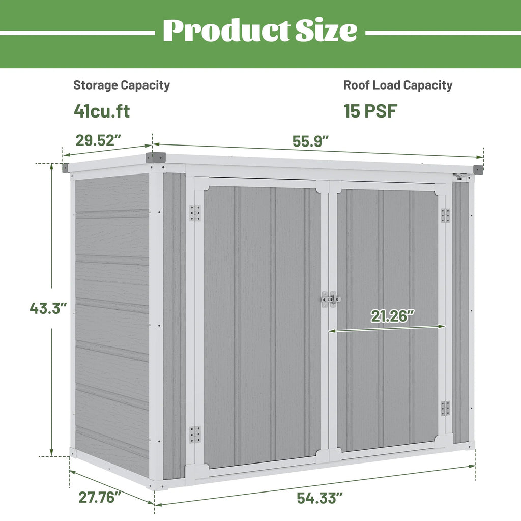 Enyopro Horizontal Resin Outdoor Storage Shed, 306Gal, 55.9in L x 29.52in W x 43.3in H