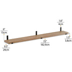 72 Inch Paulownia Wood Floating Wall Shelves, Set Of 2, Burnt - 72 Inch