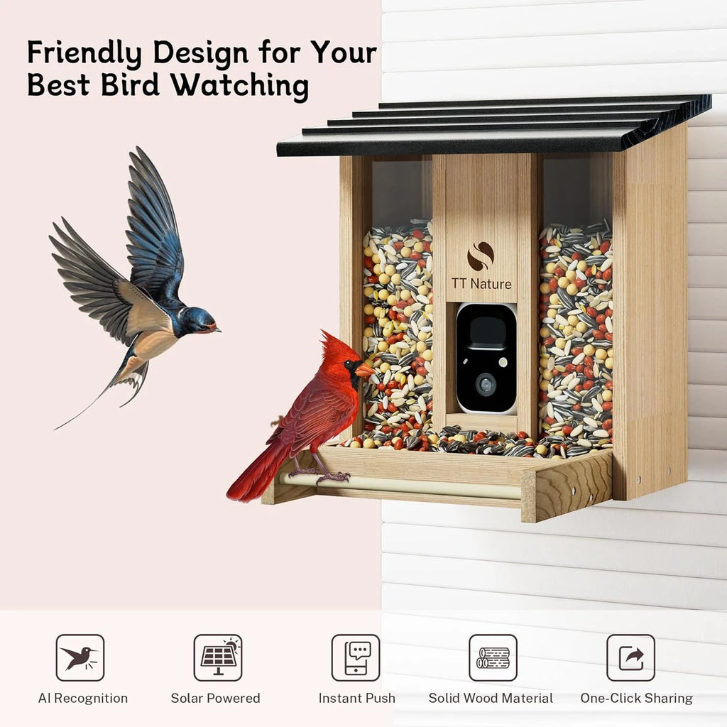 Solar Powered Smart Bird Feeder With Camera, 1080P HD Video, 5200mAh Battery - WEINIAO-SS