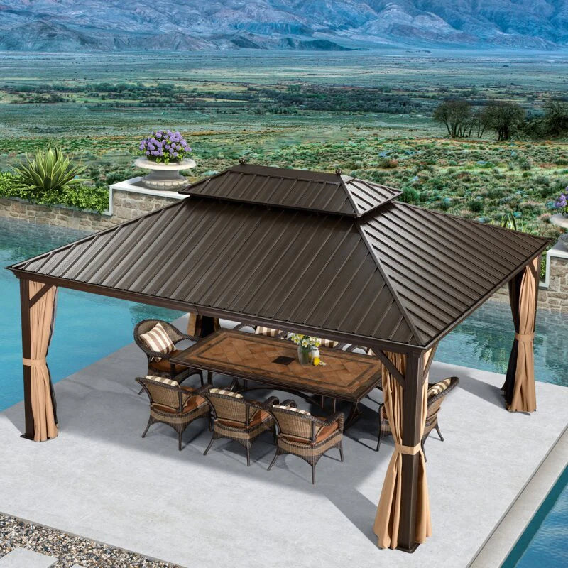Aluminum Patio Gazebo 16 Ft. W x 12 Ft. D - Dark Brown