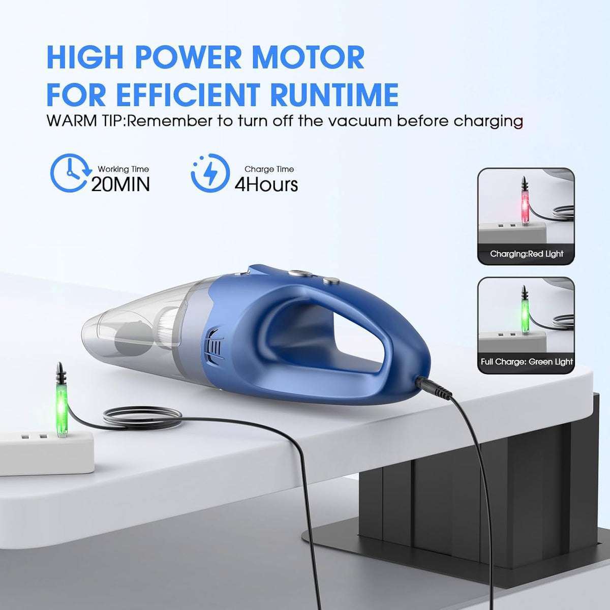 Cordless Rechargeable Handheld Vacuum, 6000Pa, 500ML, 20-25 Mins Runtime