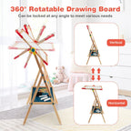 Kids Wooden Art Easel With Chalkboard, Magnetic Whiteboard And Paper Roll - 3-In-1
