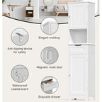 67 Inch Tall Narrow Bathroom Linen Storage Cabinet, 5-Tier Solid Wood Freestanding