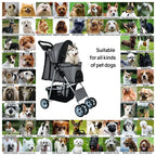 Dkelincs 4-Wheel Foldable Dog Cat Stroller Travel Carrier, Grey - 29.5in L x 18.9in W x 39.8in H