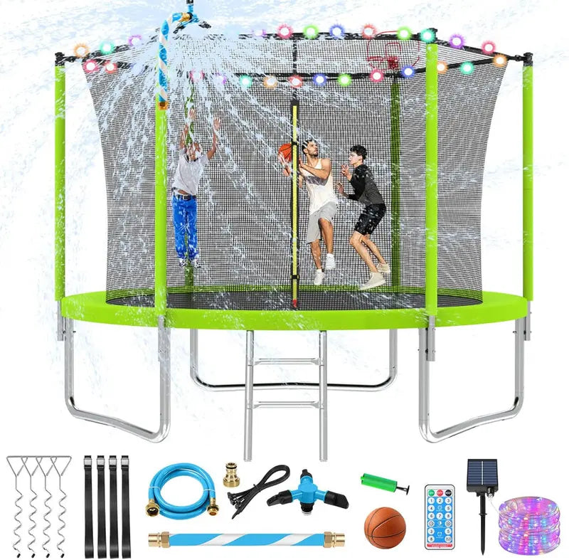 Trampoline With Enclosure Net And Adjustable Basketball Hoop - 8ft, 10ft, 12ft, 14ft, 15ft, 16ft