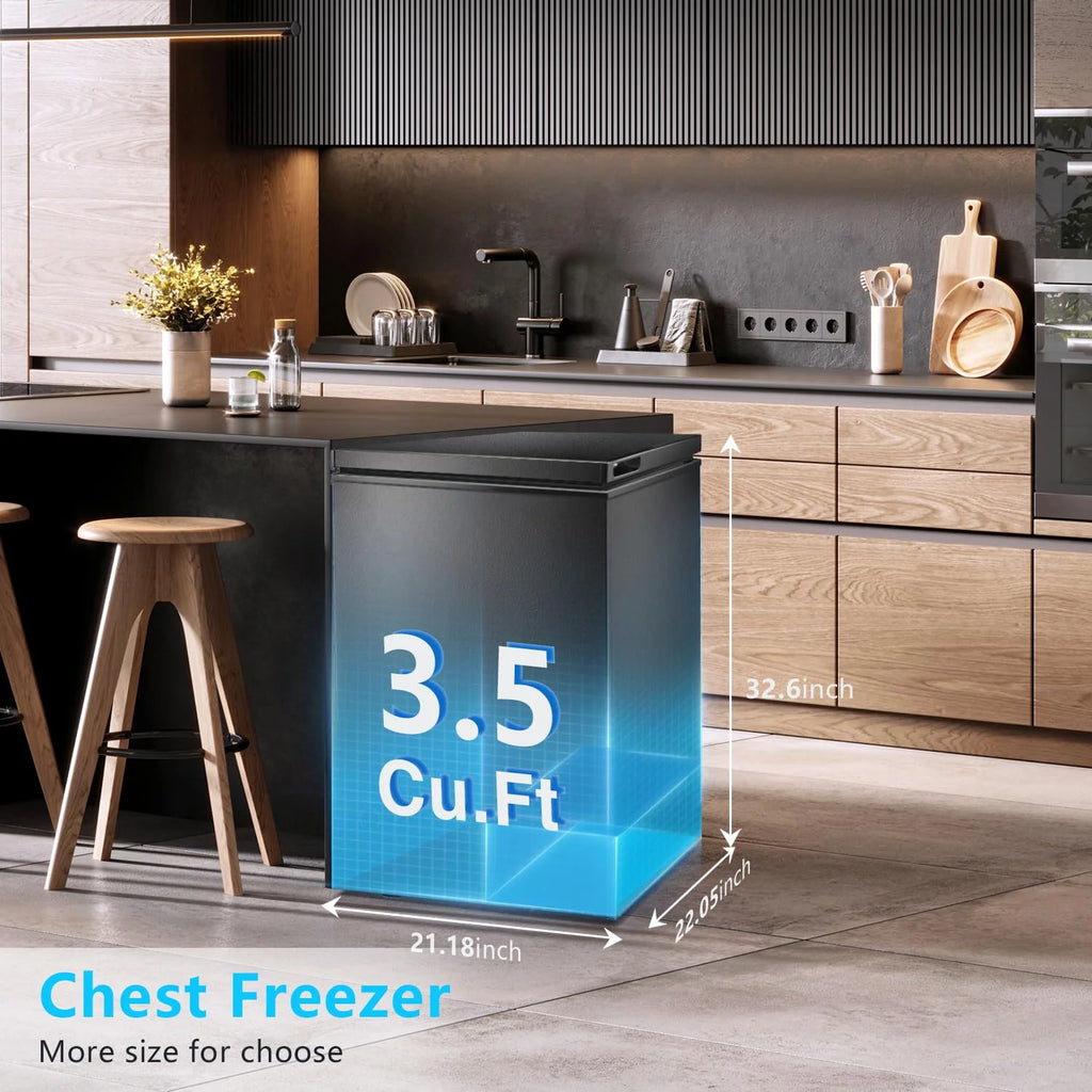 R.W.FLAME Chest Freezer 3.5 Cu.ft, Black, 1 Basket - RW58100B-N