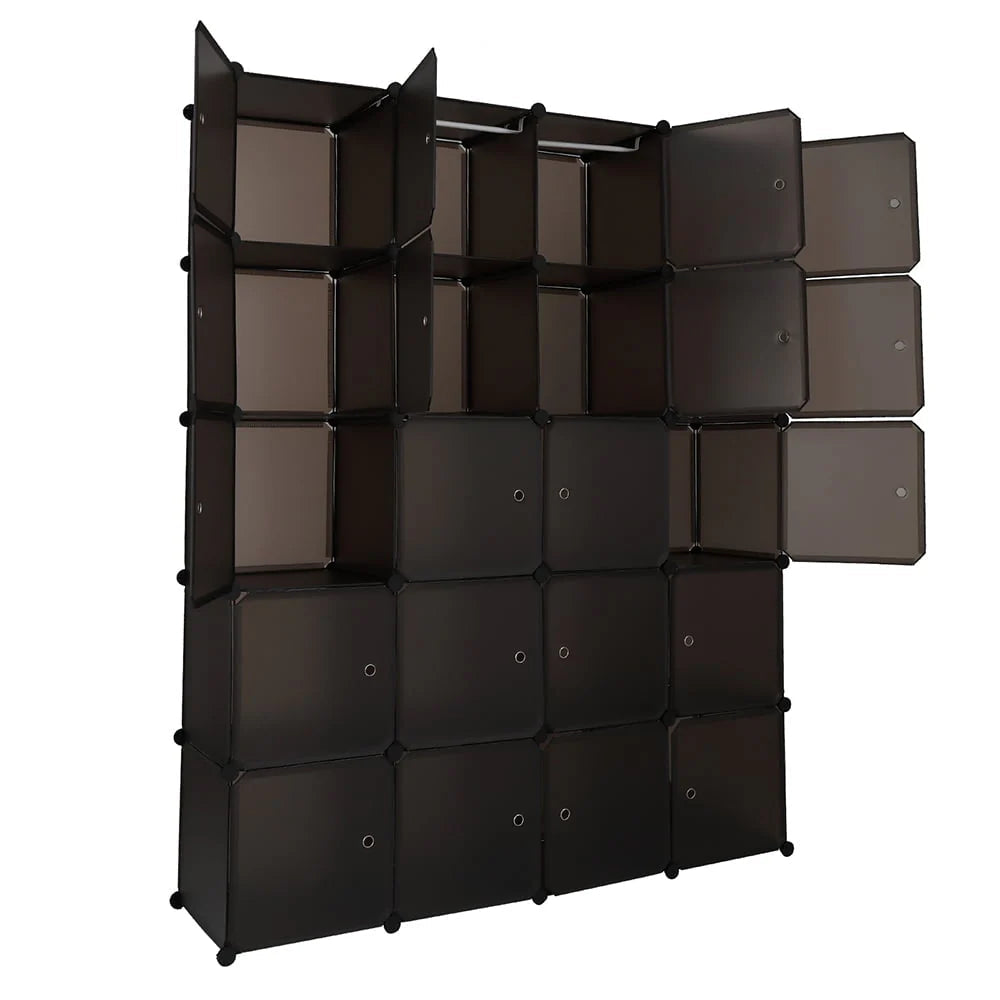 20-Cube Plastic Closet Organizer With Hanging Rod, Brown - 58 x 14.5 x 70 in