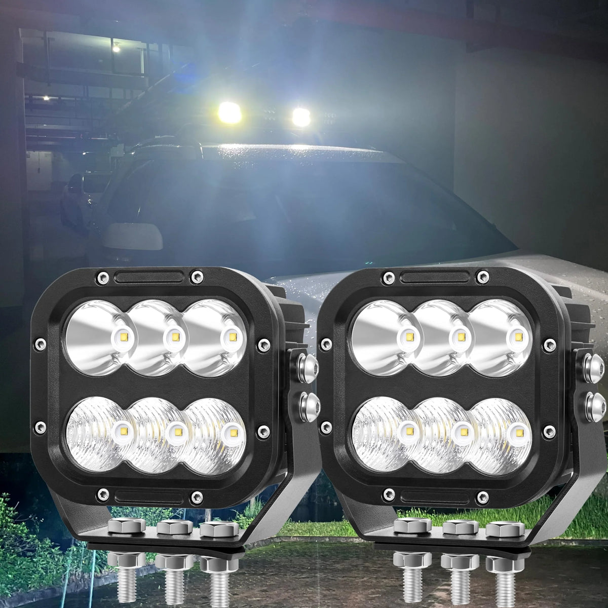 SAN YOUNG LED Off-Road Driving Lights, 5 Inch, 120W, 10000lm, 12V/24V, Pair - IP68