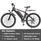 Gocio Adult Electric Mountain Bike 26 inch 500W 48V 7.8AH