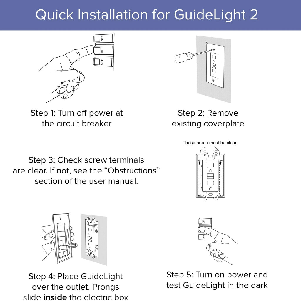 SnapPower GuideLight 2 Duplex LED Night Light Outlet Wall Plate, 6 Pack, White