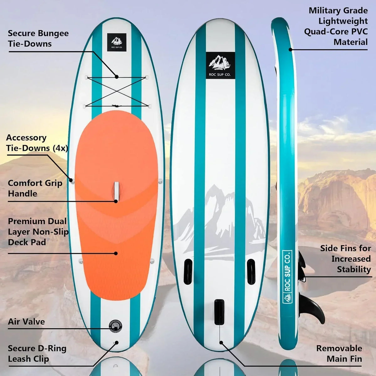 ROC Inflatable Stand-Up Paddle Board With Anti-Slip Comfortable Deck
