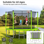 Trampoline With Enclosure Net And Adjustable Basketball Hoop - 8ft, 10ft, 12ft, 14ft, 15ft, 16ft