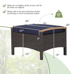 Costway Set Of 2 Patio Rattan Ottoman Footrests With Cushions, Mix Brown/Beige, 25 x 20 x 16 in