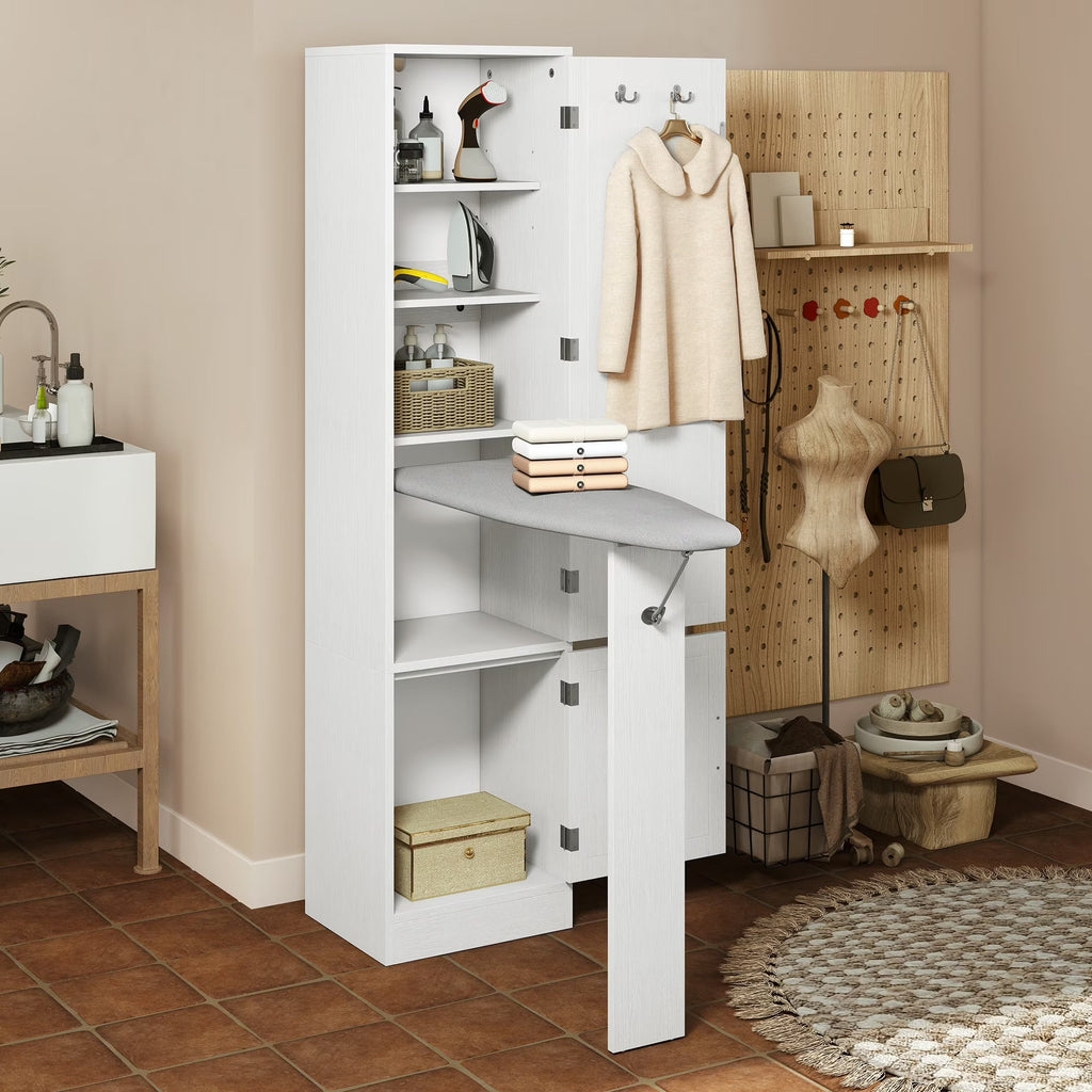 Uforic Ironing Board Storage Cabinet With Foldable Board, Support Leg, White