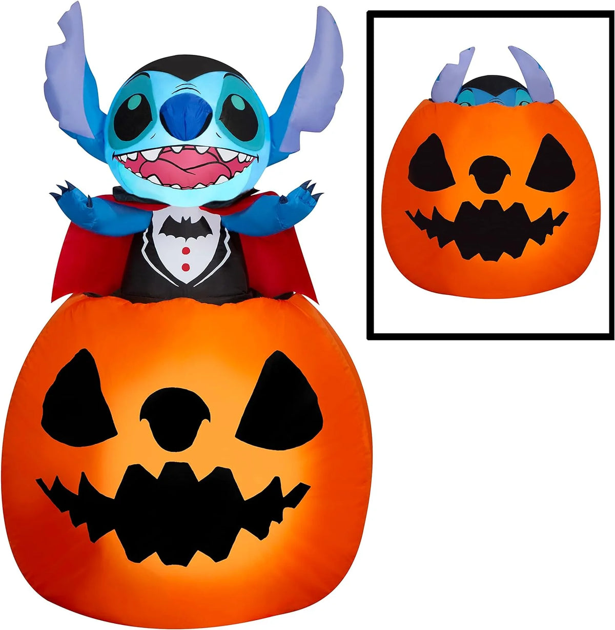 Gemmy Airblown Animated Stitch Vampire Pumpkin Yard Decor 5 ft - 550843