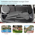 Folding Plastic Outdoor Chaise Lounge Chair With Wheels, 6-Position, 65.5 x 29 x 16.5-37 in, 330 lbs