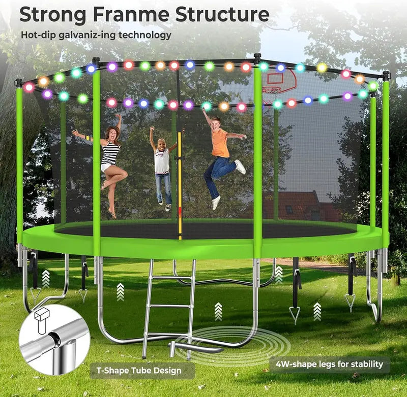 Trampoline With Enclosure Net And Adjustable Basketball Hoop - 8ft, 10ft, 12ft, 14ft, 15ft, 16ft