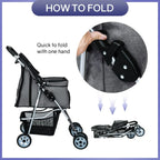 Dkelincs 4-Wheel Foldable Dog Cat Stroller Travel Carrier, Grey - 29.5in L x 18.9in W x 39.8in H