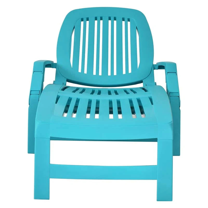 Folding Plastic Outdoor Chaise Lounge Chair With Wheels, 6-Position, 65.5 x 29 x 16.5-37 in, 330 lbs