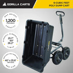 Gorilla Carts Utility Dump Wagon 6 Cubic Feet 1200 lb Capacity Black - GOR6PS
