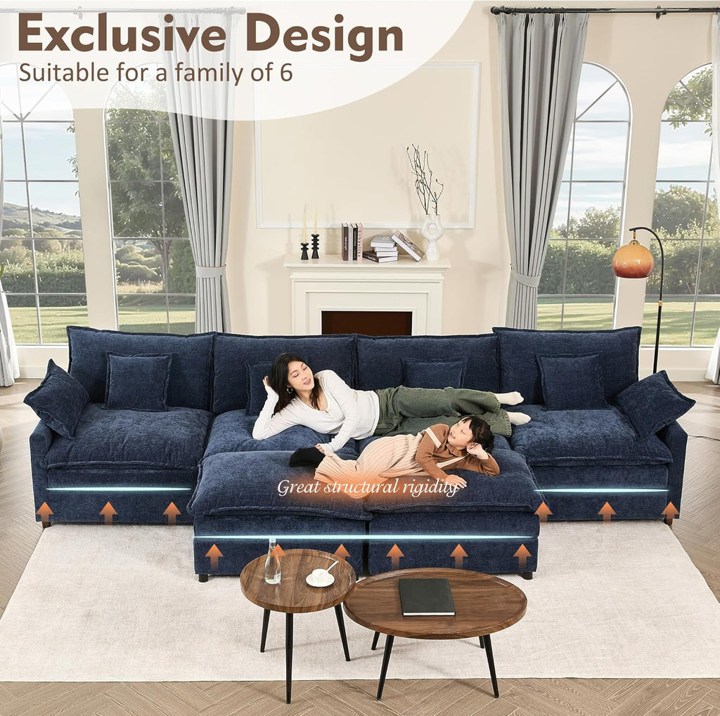 108 Inch U Shape Sectional Sofa With Removable Footstool