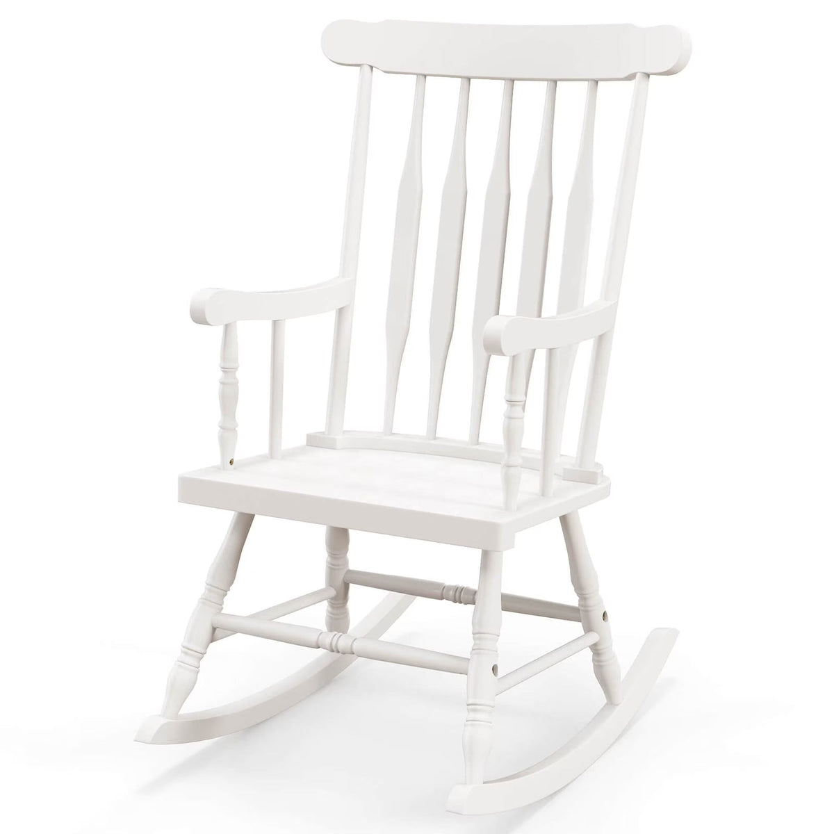 Costway Rubber Wood Rocking Chair, White, 22 x 32 x 44 in, 300 lbs