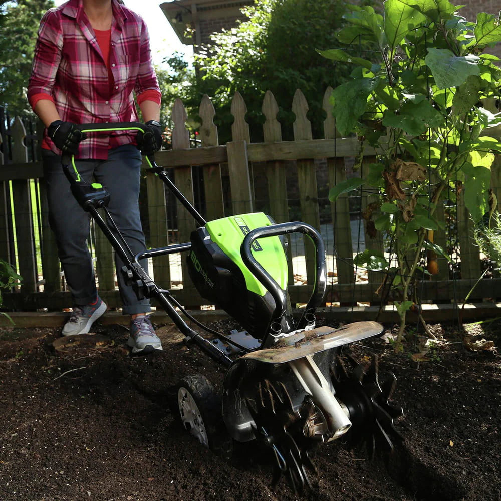 Greenworks Pro 80V 10-Inch Tiller With 2Ah Battery Included, Black And Green - 2800302VT