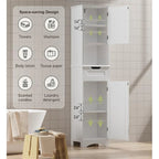 67 Inch Tall Narrow Bathroom Linen Storage Cabinet, 5-Tier Solid Wood Freestanding