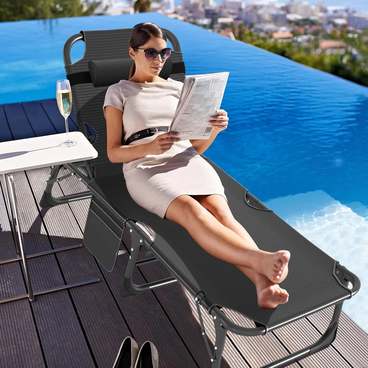 Slsy 5-Position Adjustable Folding Lounge Chair And Cot - 75.2" x 25.6" x 11.8"