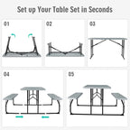 4-Person Folding Picnic Table Bench Set, 59 in x 54 in x 28.5 in - Steel And HDPE