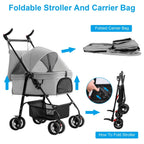 iMounTEK 4-Wheel Foldable Pet Stroller With Removable Liner And Storage Basket - Gray