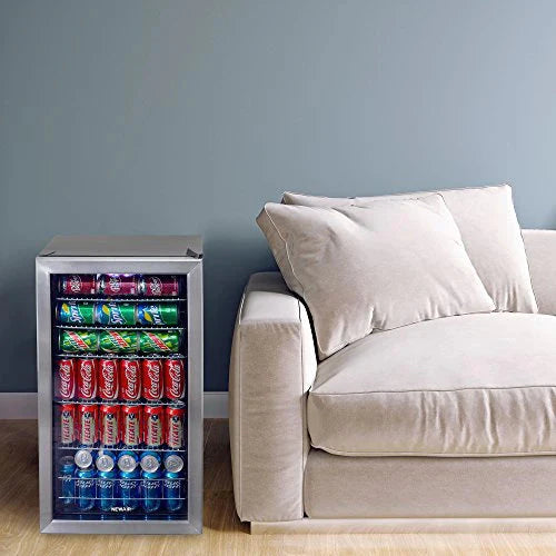 NewAir Beverage Refrigerator Cooler, 126 Cans, Stainless Steel, Right Hinge Glass Door - AB-1200