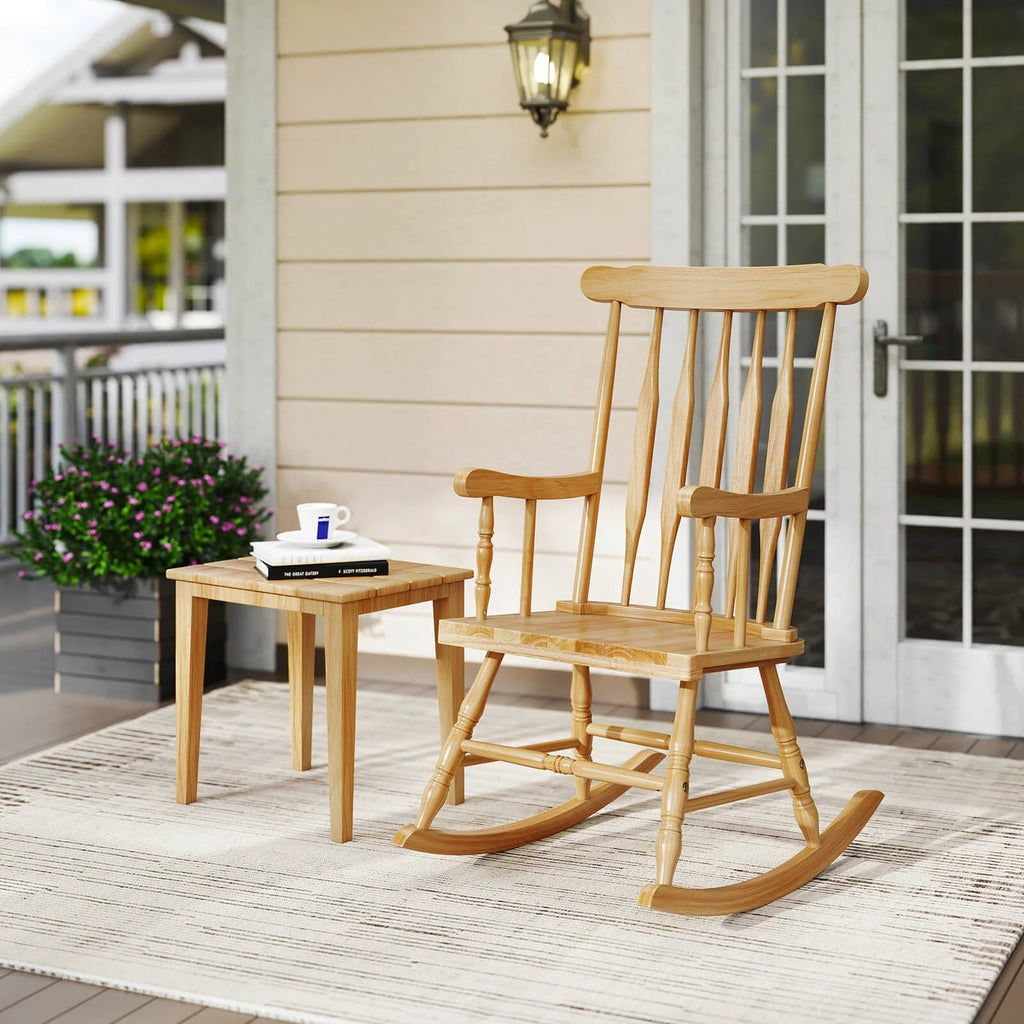 Costway Rubber Wood Rocking Chair, White, 22 x 32 x 44 in, 300 lbs