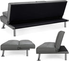 Yaheetech Convertible Faux Leather Sofa Bed, 3 Angles, 772lb Capacity, Black