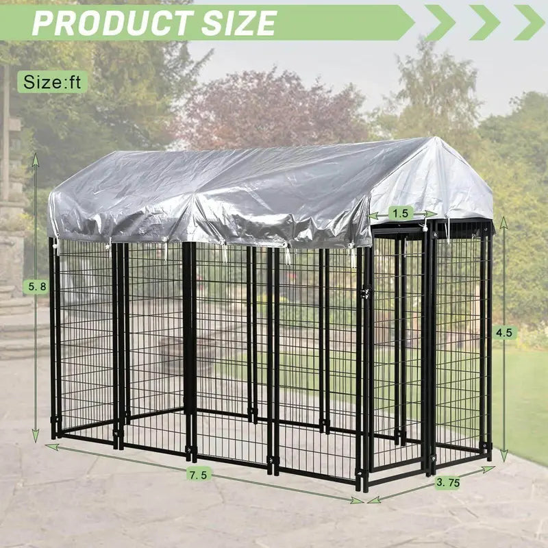 NiamVelo Large Dog Kennel 8'x4'x6' With Water-Resistant Cover, Black