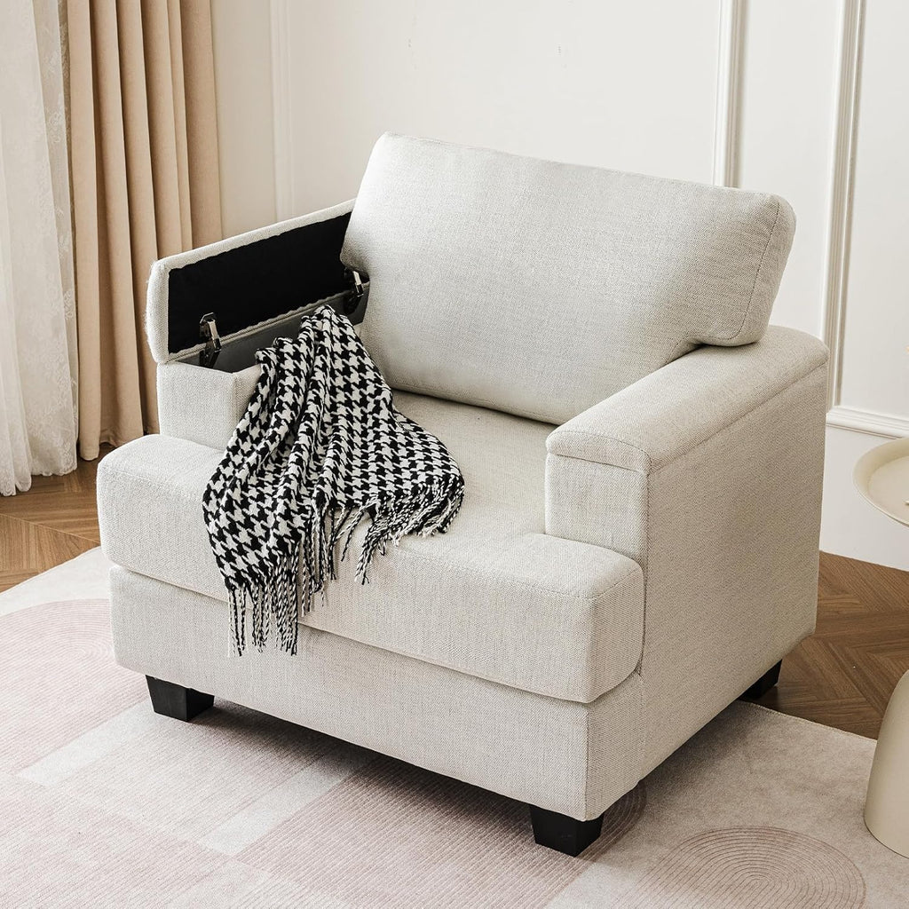Oversized Chenille Accent Chair With Armrest Organizer And 7.8 in Cushion