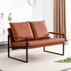 Modern Two-Seater Sofa Chair With 2 Pillows, PU Leather, Brown - SF-D008